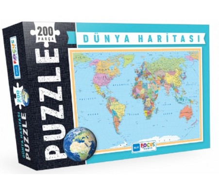 Blue Focus Dünya Haritası - Puzzle 200 Parça