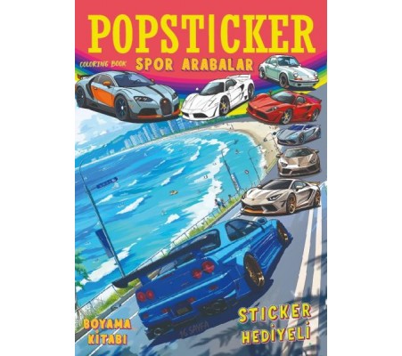 Spor Arabalar Boyama Kitabı Popsticker