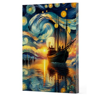 Van Gogh 2 - Gemi Çizgili Yan Boyamalı Defter